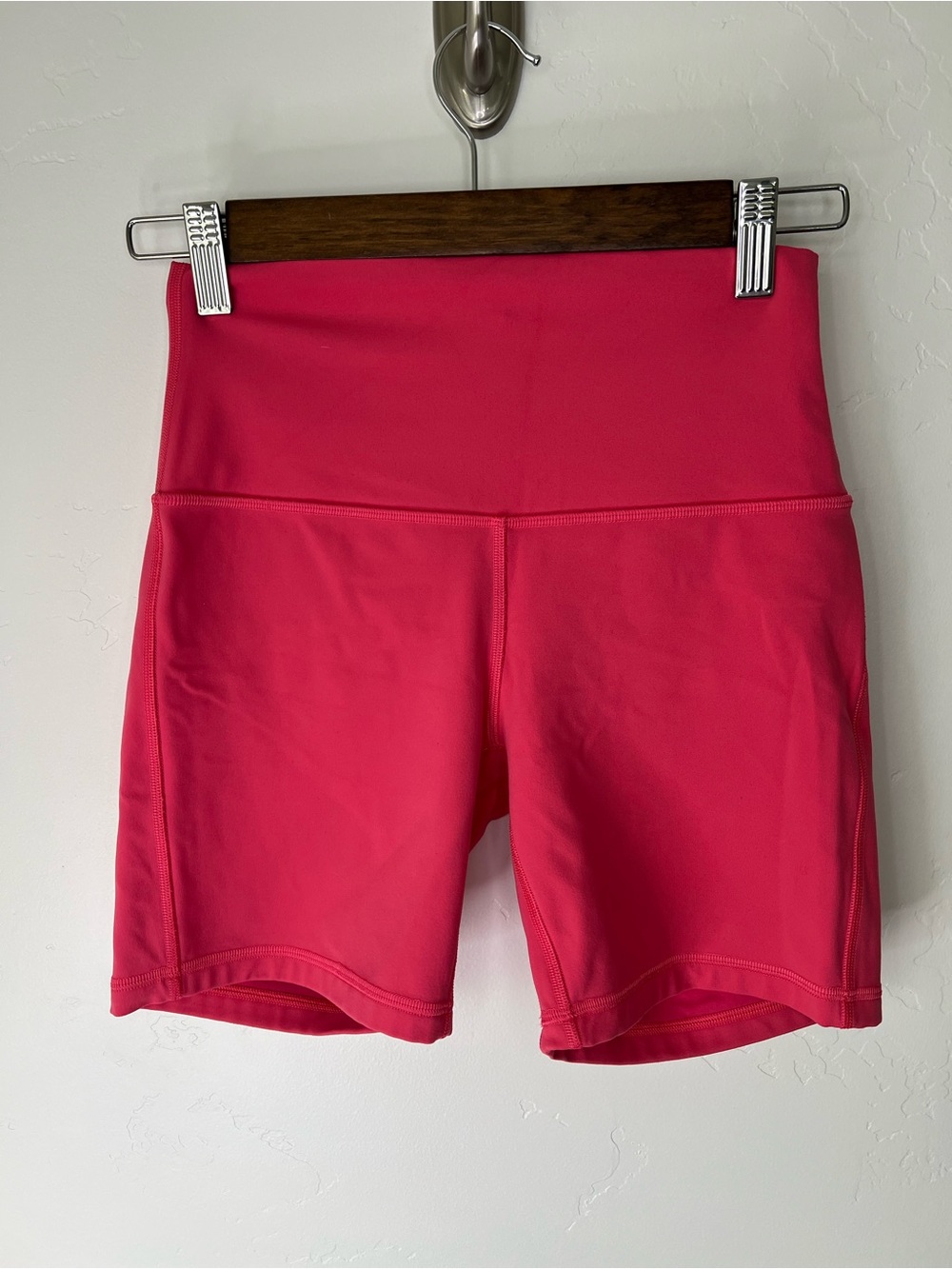 Lululemon High-Rise Bike Shorts in Bright Pink Lipgloss Color